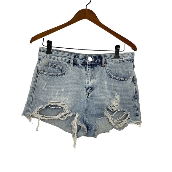 by the way Revolve womens light blue denim jean Mid Hi Rise distressed shorts 28 - Picture 1 of 9